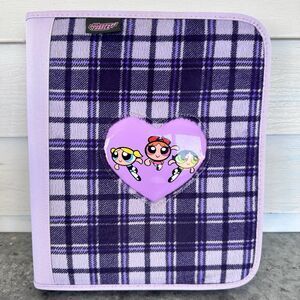 VTG 2001 Powerpuff Girls Zipper Binder Purple Plaid Fabric + Y2K Oxford Folder